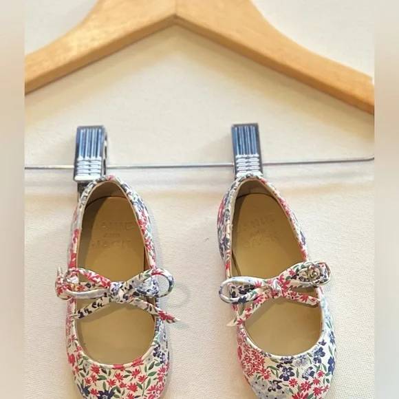 Janie And Jack Blue & Pink Floral Bow Flat - Picture 1 of 5